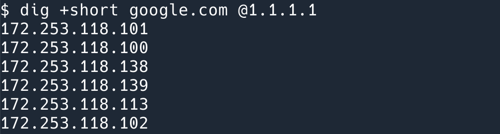 dig google IP address