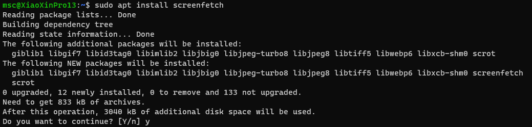 sudo apt install screenfetch